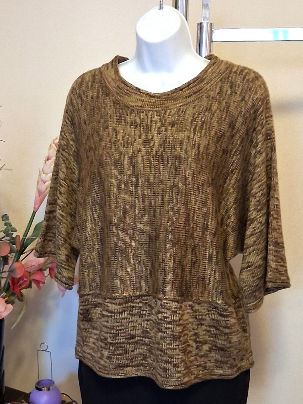 Quality Soft Warm Knit 100% Cotton Cardigan Sweater Batwing Sleeves M Brown
